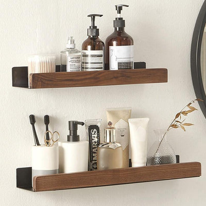 Solid Wood & Metal Storage Rack | Wall Mounted Shelf - JUGLANA