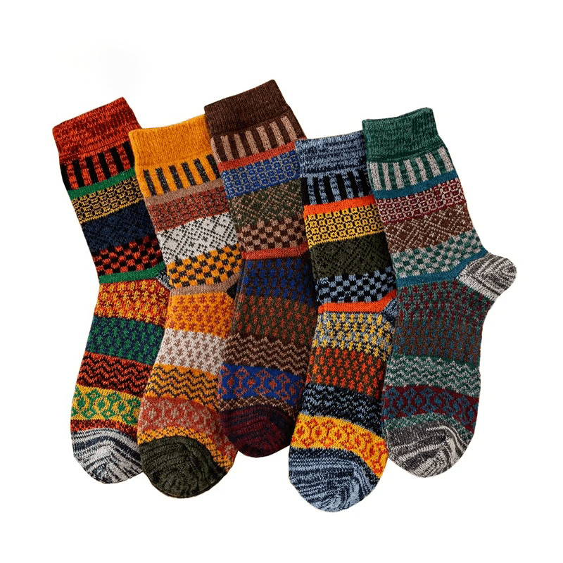 Thick Colorful Wool Socks | 5 Pairs, 100% Wool - JUGLANA